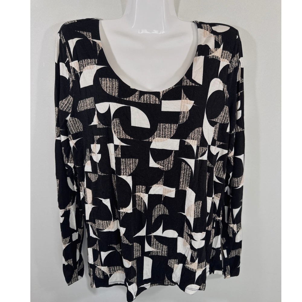 Ann Taylor Factory Womens Black White Geometric Abstract Long Sleeve Top Large